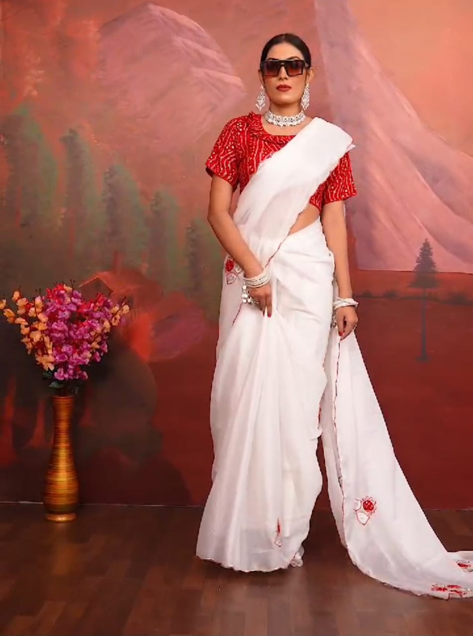 JK Designer White Organza Party Wear Sarees Wholesale Clothing Suppliers In India
